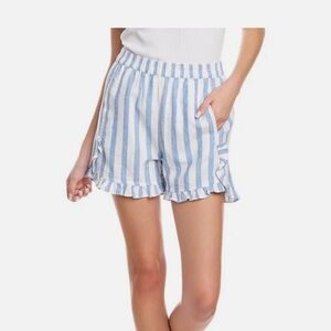 beachlunchlounge High Waist Blue and White Striped Linen Blend Shorts
